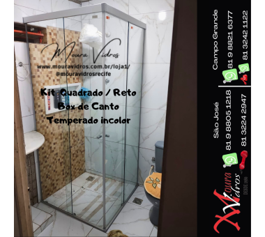 BOX VIDRO INCOLOR COM KIT RETO / QUADRADO
